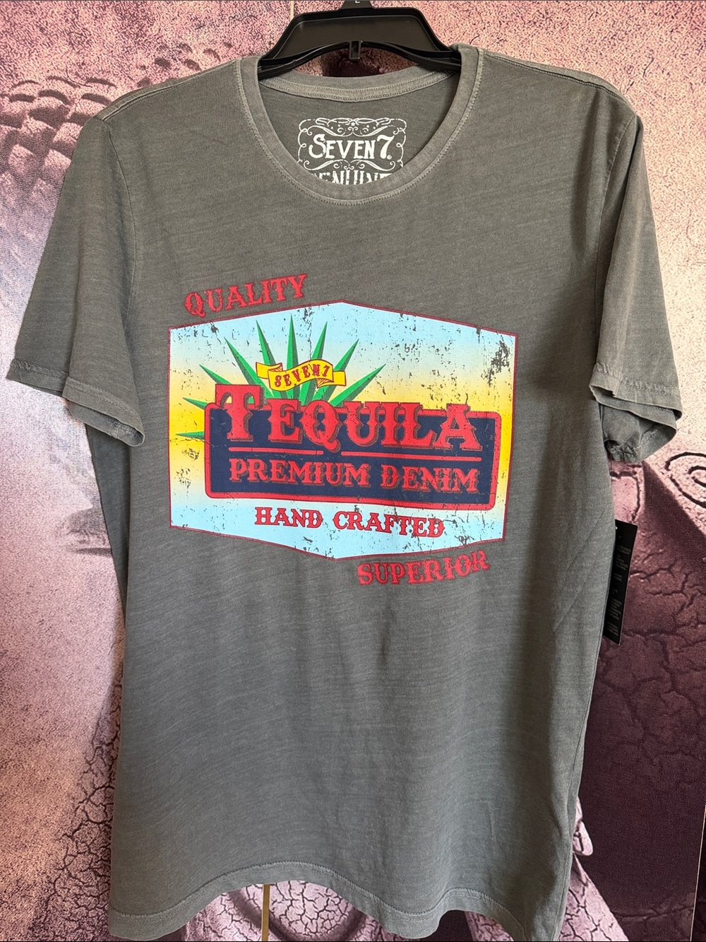 Seven7 Men's Olive Green Short-Sleeve Tequila Graphic Tee